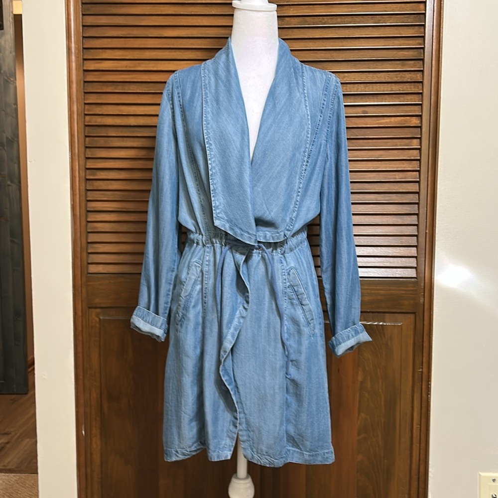 Max Jeans Light Blue Denim Chambray Waterfall Tie Waist Jacket Size S